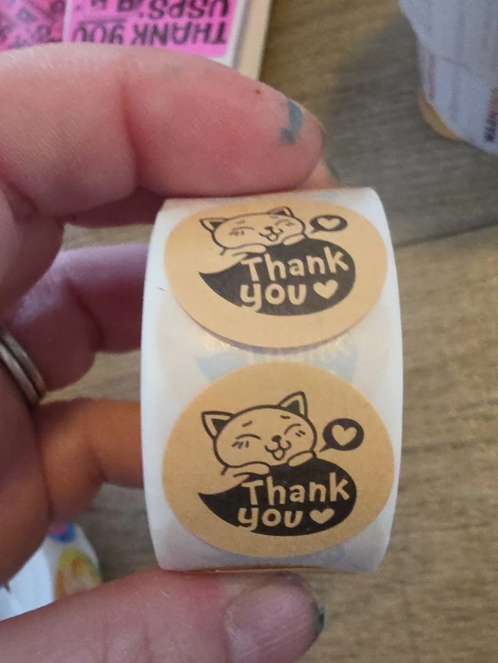 Thank You Cat Sticker Roll - Brown Thank You Labels for Pets